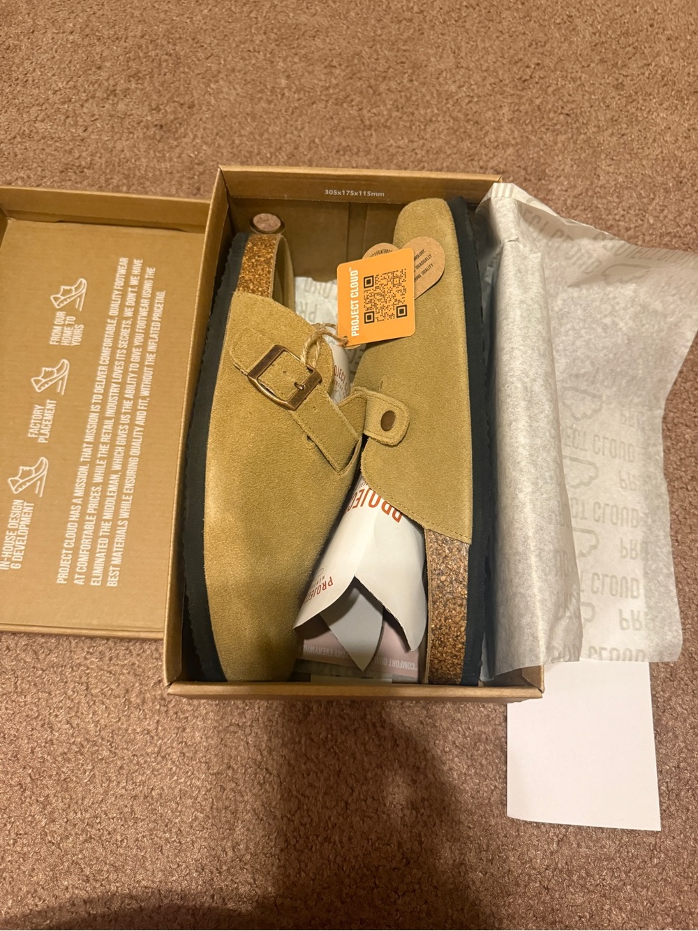 Women's Suede Buckle Mule in Tan